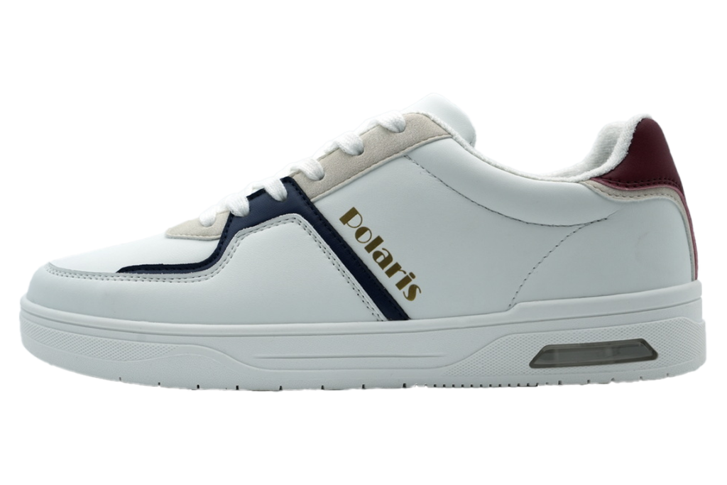 White Leather Court Sneaker with Stripe Trim