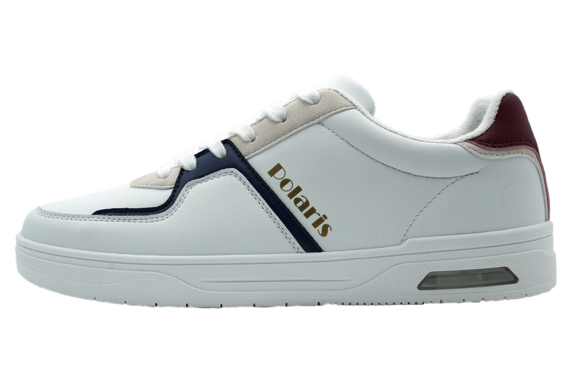White Leather Court Sneaker with Stripe Trim