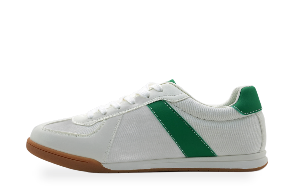White Leather Sneaker with Green Stripe