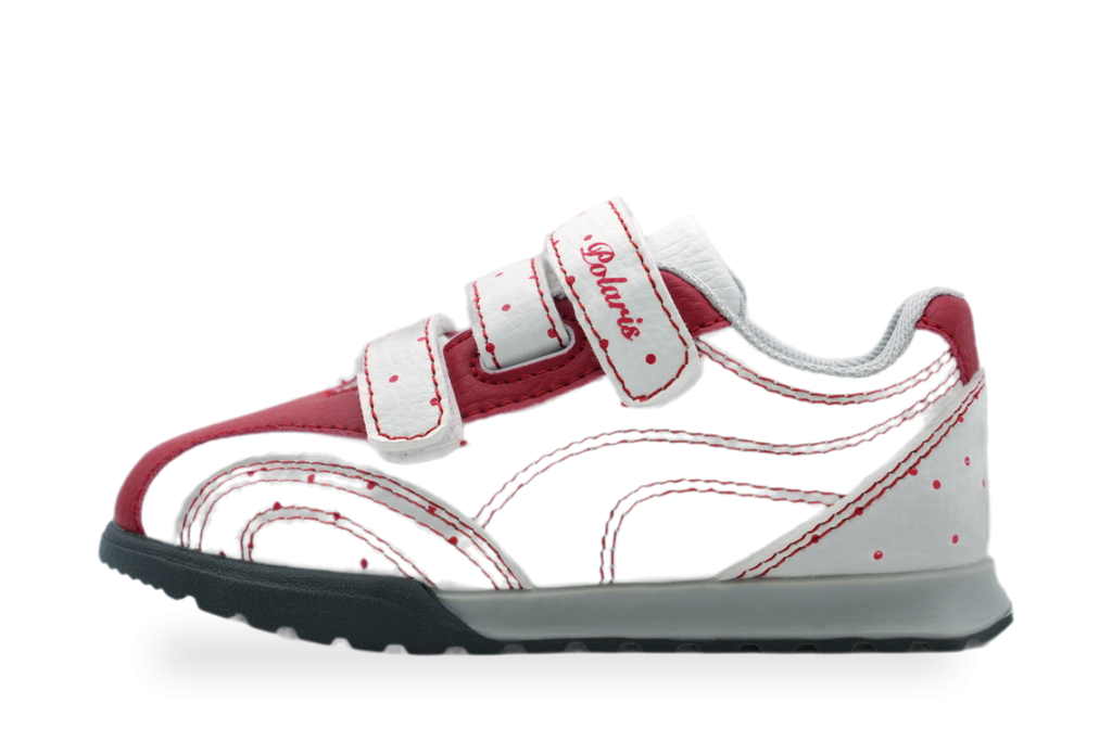 Kids' White & Red Touch-Strap Sneaker