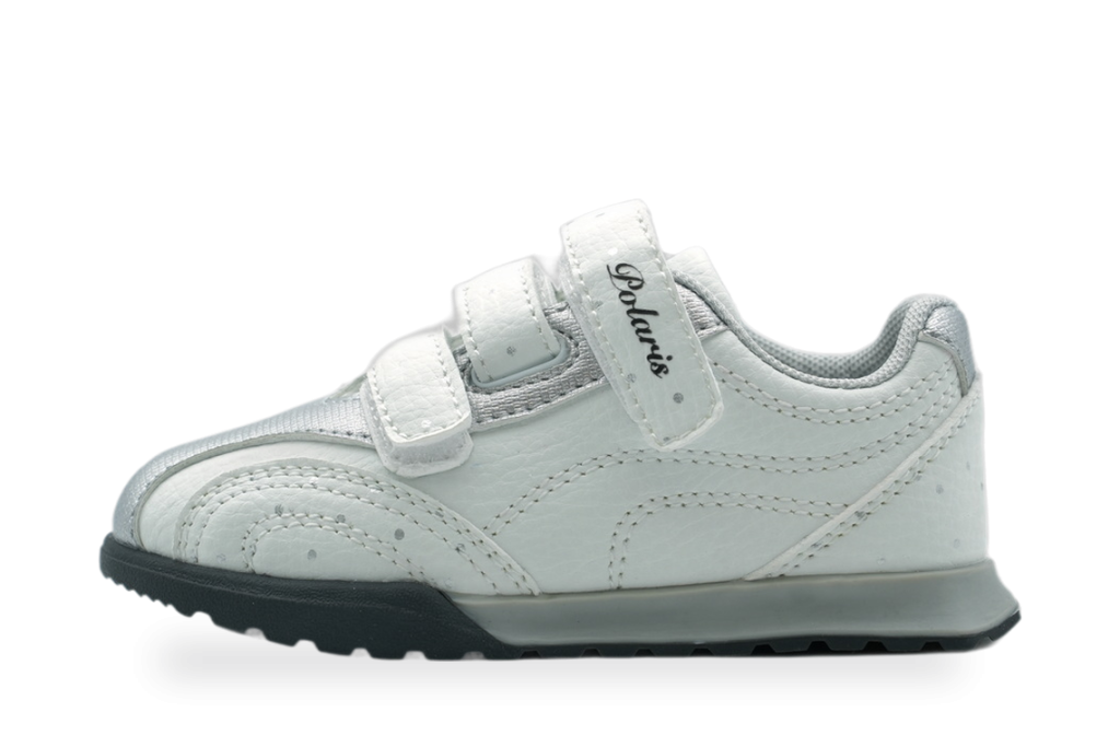 Kids' White & Grey Touch-Strap Sneaker