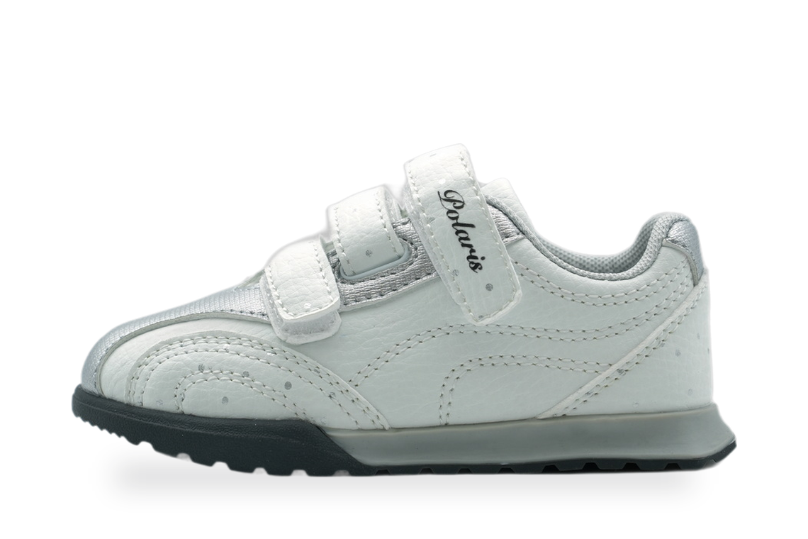 Kids' White & Grey Touch-Strap Sneaker