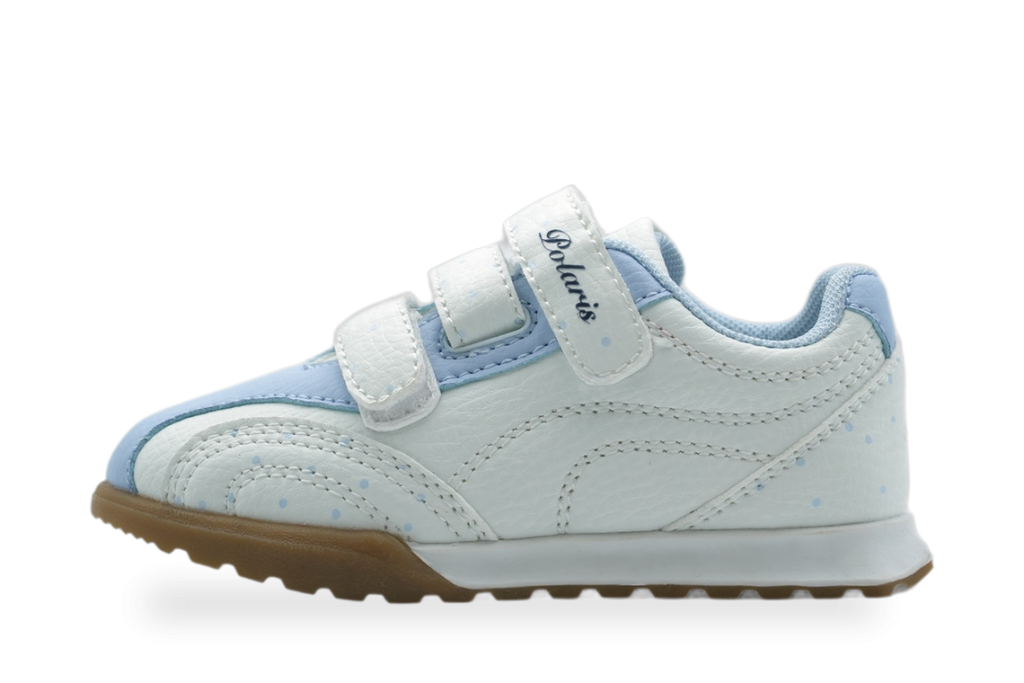 Kids' White & Blue Touch-Strap Sneaker