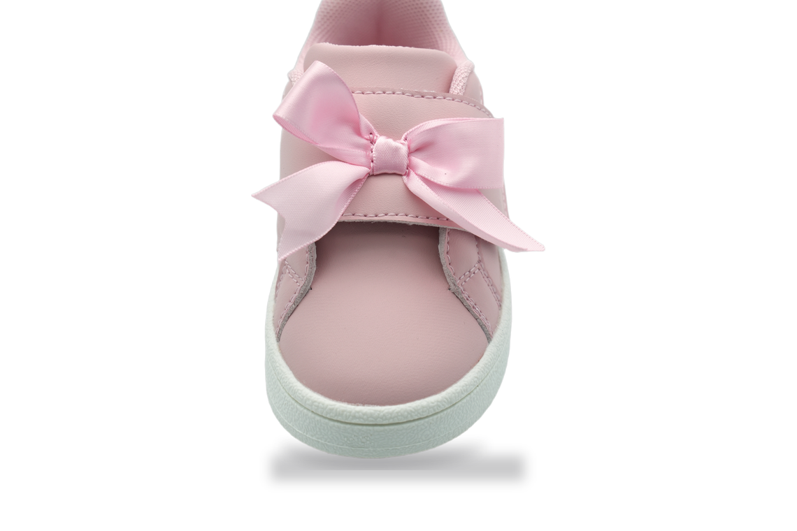 Girls' Pink Bow Strap Sneaker - front view showing satin bow