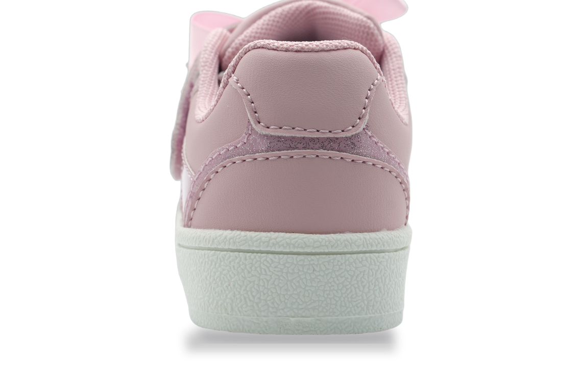 Girls' Pink Bow Strap Sneaker - back view with padded heel collar
