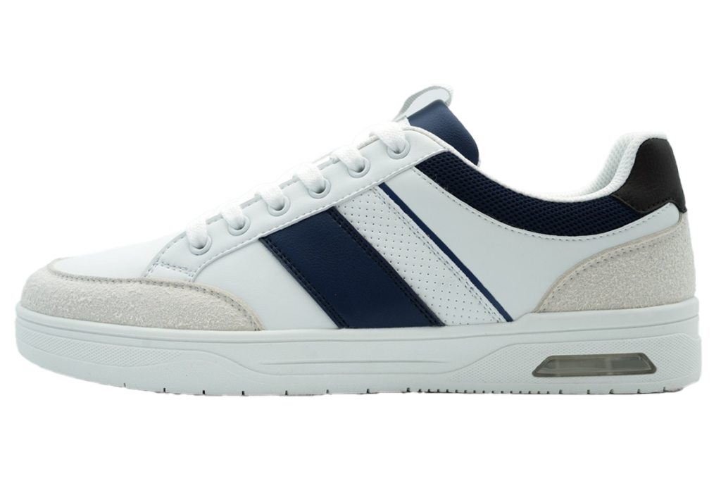 White & Cream Sneaker with Navy Stripe
