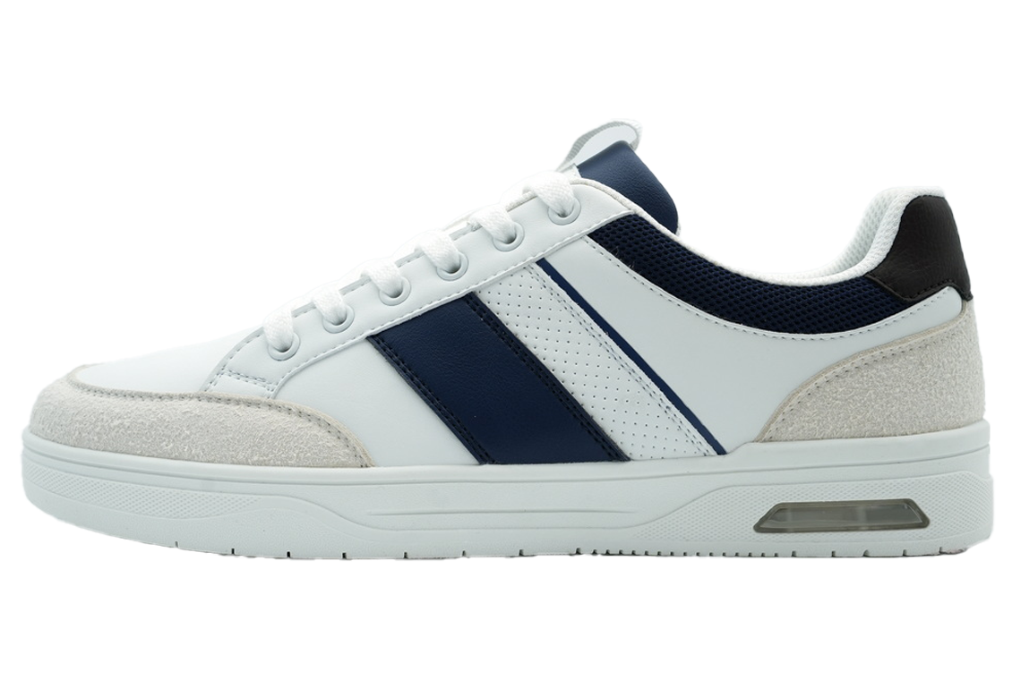 White & Cream Sneaker with Navy Stripe
